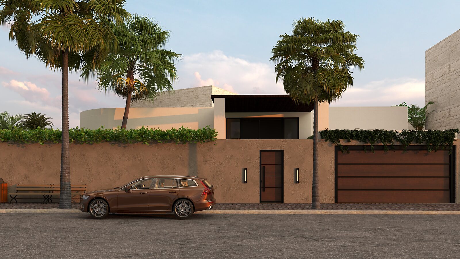 Casa Reina — villa facade with palm trees at dusk in Altea