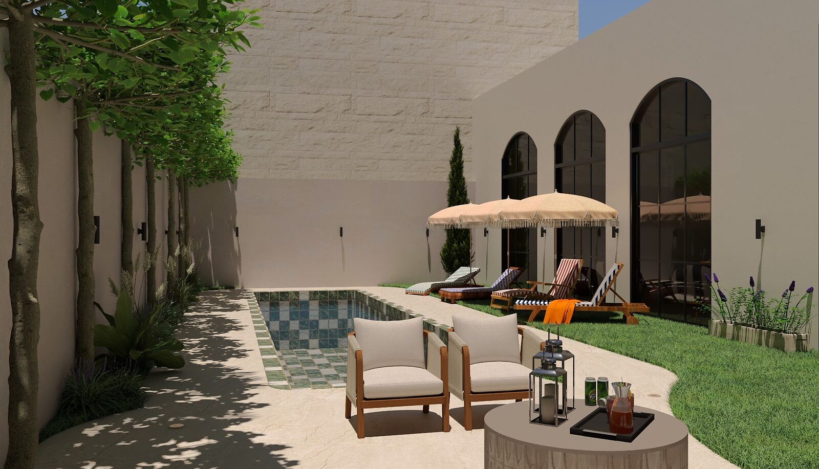 Casa Reina — pool area with a terrace and Mediterranean planting